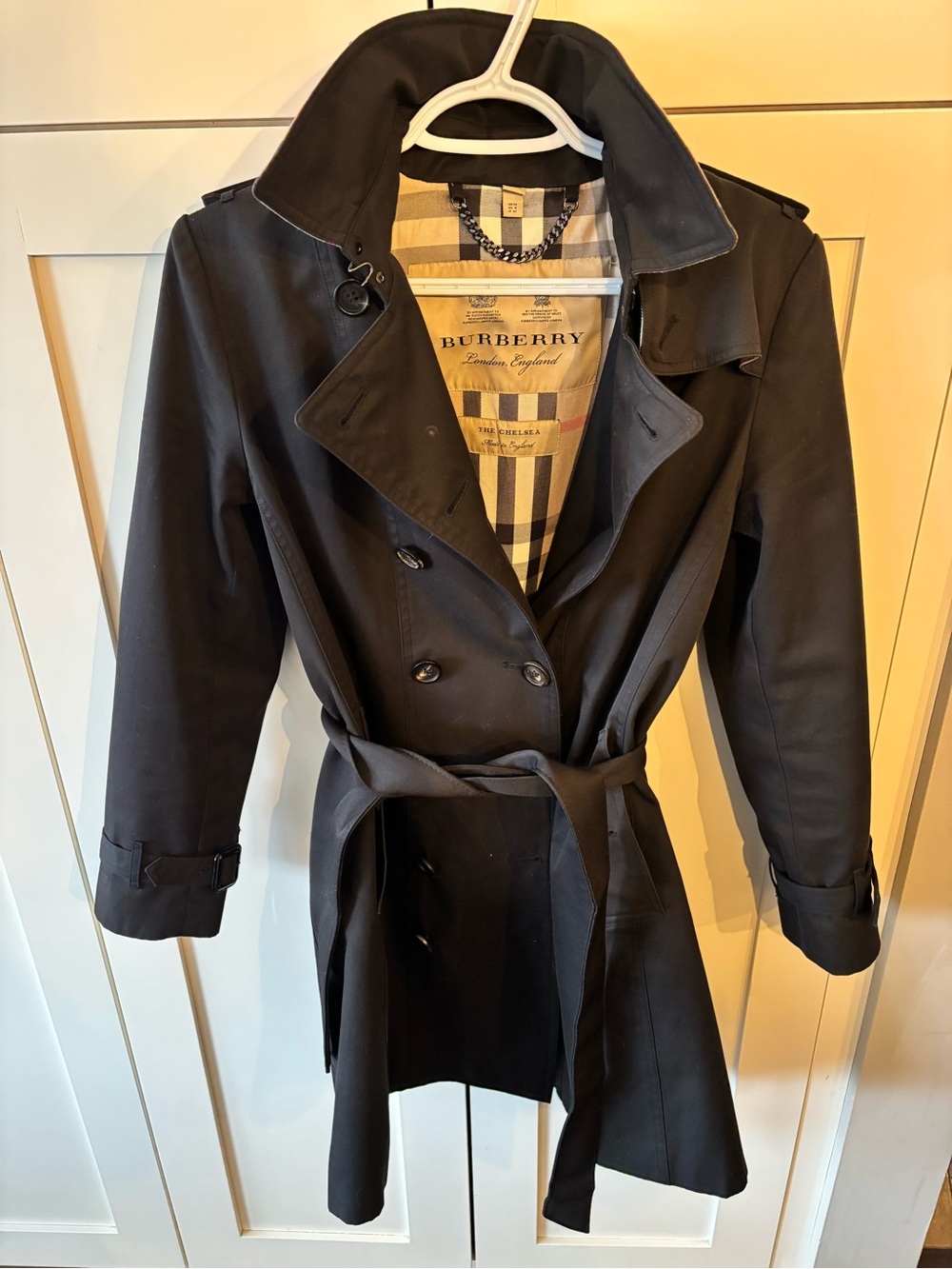 Burberry Black Double-Breasted Trench Coat with Signature Check Lining